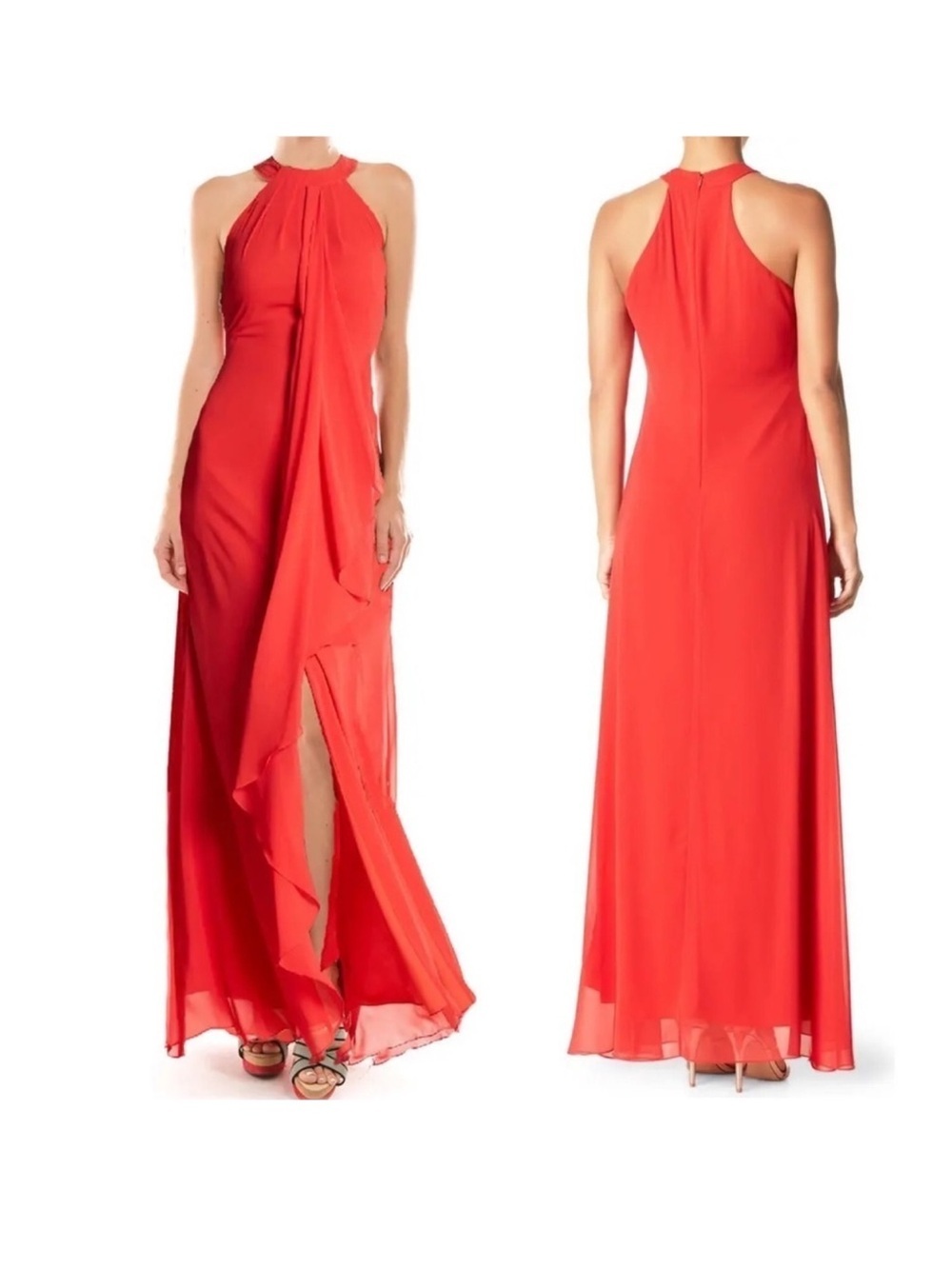 NWT Meghan LA Aphrodite Halter Maxi Dress Gown Womens XL Red Chiffon Formal